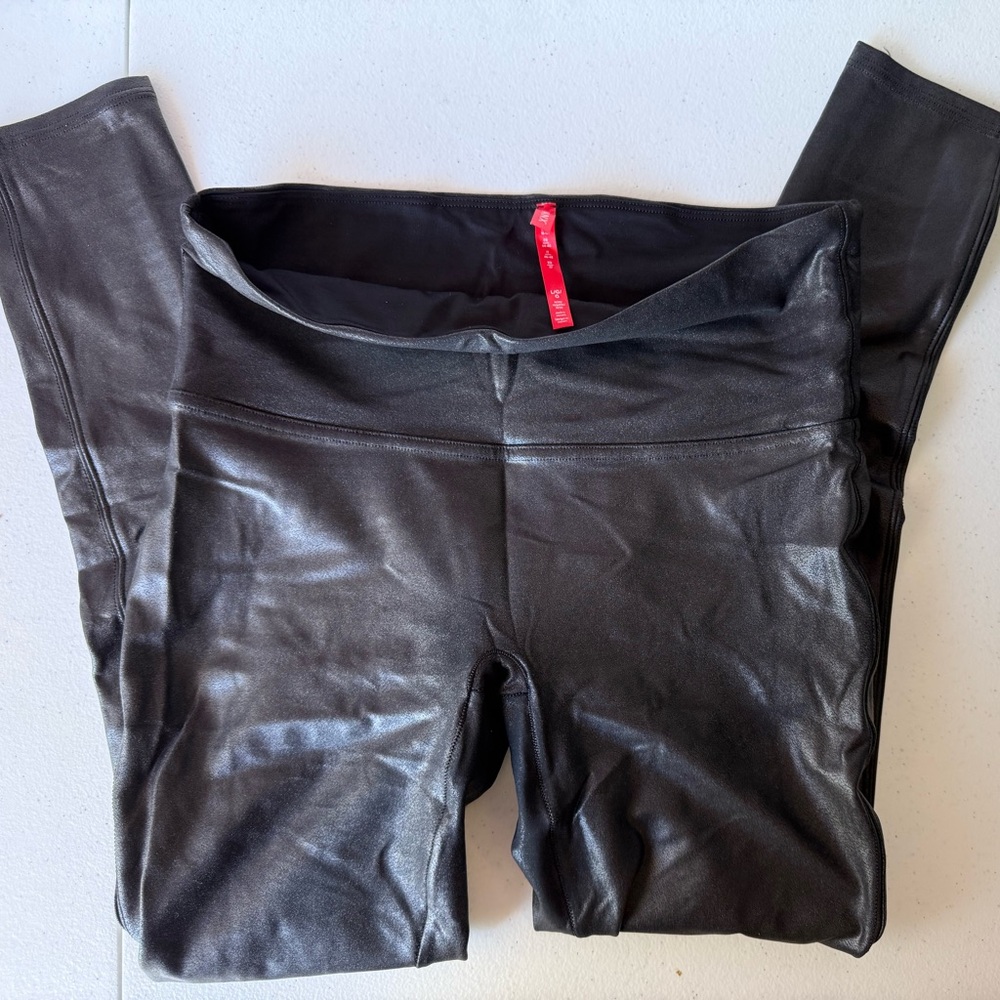 SPANX Black Shimmery Faux Leather Leggings
